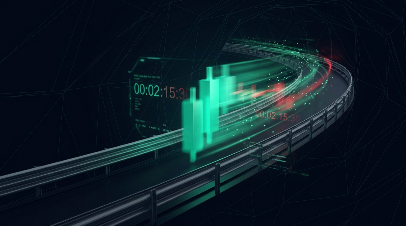 A professional trader at a multi-monitor desk late in the session studying fast-moving options chains, representing 0DTE options in a funded account