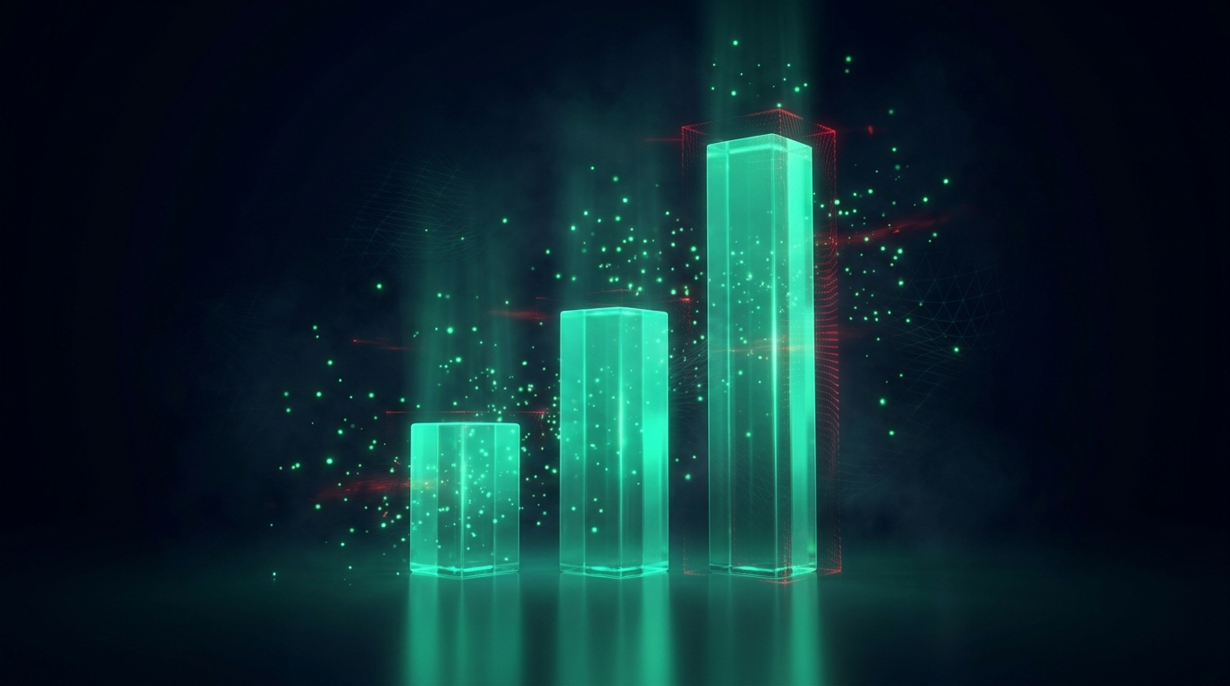 A cinematic render of three glowing teal tiered platforms of increasing height, representing ascending funded account size tiers