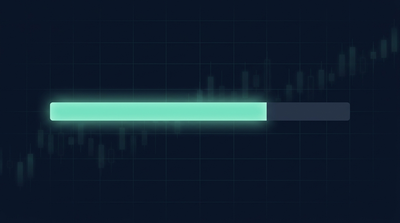 Abstract financial visualization of one long mint teal bar segment beside a much shorter dark segment on a navy background