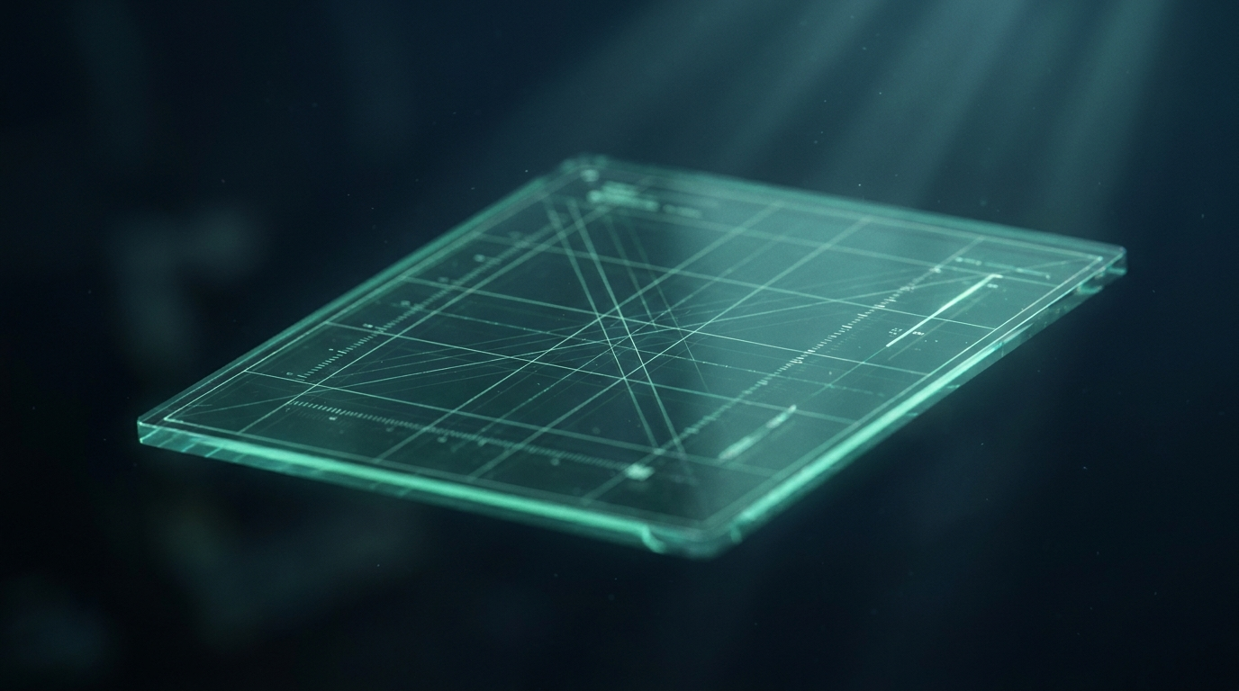 A cinematic render of a glowing teal technical spec panel with fine increments, representing tick value and contract specifications
